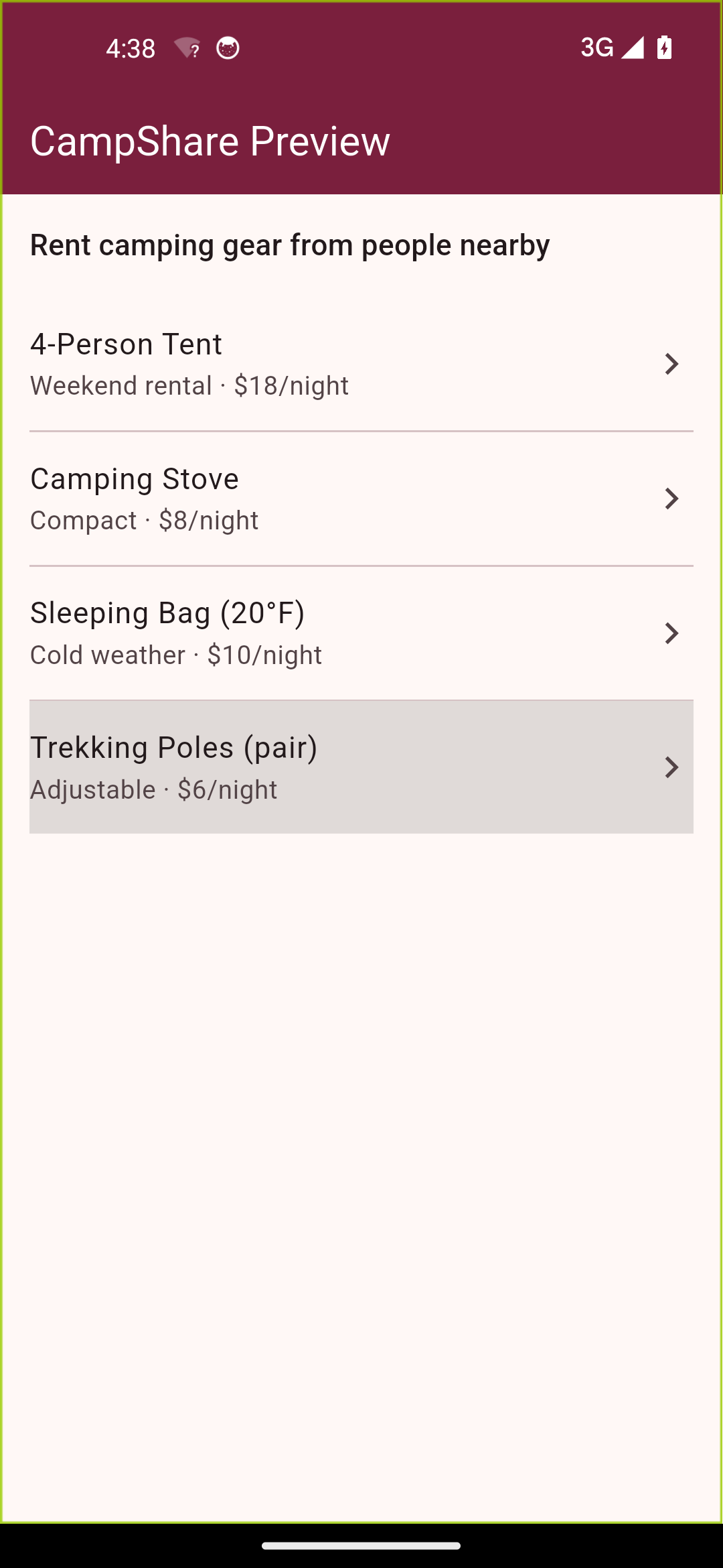 A real app Burgndy.ai built and tested — browsing screen